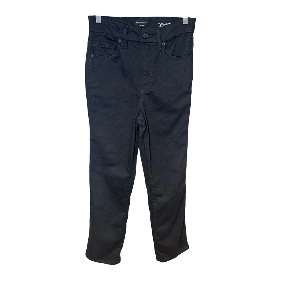 Good American Good Curve Straight Jeans Super High‎ Rise Black Size 2/26